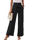Heymoments Wide Leg Women Pants Casul Lightweiht Waisted Adjustable Tie Knot Loose Comfy Flowy Casual Trousers Black Large