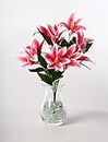 Best Artificial 45cm Stargazer Lillies 10 Head Flower lily Spray Bunch (Dark Pink)