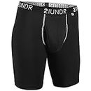 2UNDR Mens Swing Shift 9" Boxer Long Leg Underwear (Black/Grey, X-Large)