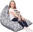 5 STARS UNITED Stuffed Animal Storage Bean Bag - Cover Only - Large Triangle Beanbag Chair for Kids - 150+ Plush Toys Holder - Floor Pillows Organizer for Girls - 100% Cotton Canvas - Grey Roses