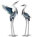 TERESA'S COLLECTIONS Garden Decor Blue Heron Sculptures Great Yard Decor, 37-40.7 Inch Large Metal Cranes Statues Decoy for Outdoor Outside Yard Art Patio Pond Pool Lawn Indoor Decorations, Set of 2
