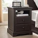 T4TREAM Nightstand with Charging Station, 18 Inch Vintage End Table with 2 Drawers for Living Room, Wood Rustic Sofa Side Table with Open Storage Shelf for Bedroom, Espresso