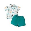Toddler Baby Boys Summer Clothes Dinosaur Print Short Sleeve Button Down Shirt with Solid Color Shorts 2Pcs Tracksuit (Green, 9-12 Months)