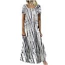 Short Sleeve Dress for Women Casual Vintage Maxi Dress Bohemian Long Dress Summer Vacation Sundress 2024 Summer, White, Medium