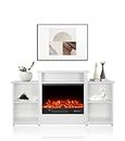 M.C.Haus Electric Fireplace with TV Stand, for up to 65 Inch TV, Durable Iron Surface, Large Storage Room of 5 Open Shelves, 23"/58.4cm Border-Less Electric Fireplace, 1800W, Black