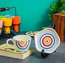 Next in Craft Handcrafted Exclusive Ceramic Cup and Plate | Snack Plate | Dessert Plate | Sun Design | Coffee Mug | Microwave Safe | Best Gift for Friends and Loved Ones (Multicolor, 250 ml)