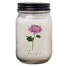 Personalization Universe Birth Month Flower Personalized Farmhouse Candle Jar, Customizable with Name, Date, and Birth Flower, Lakeside Rain Scent, 50-60 Hours Burn Time, Made in USA, for Women
