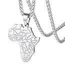 FaithHeart Statement Africa Map/Animals Pendant Necklace for Men Woman, Stainless Steel/18K Gold Plated, Personalized Customizable, Stainless Steel, Cubic Zirconia