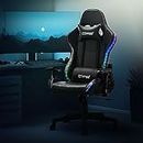 ML-Design Gaming Stuhl mit RGB LED-Beleuchtung & Bluetooth-Lautsprechern, Schwarz, Kunstleder, Ergonomischer Bürostuhl, Rückenlehne, Kopfstütze, Lendenkissen, drehbar-verstellbar, Racing Gamer Stuhl