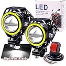 Motorcycle Lights Halo Ring Fog Spotlight Daytime Running Lights, White Hi/Low Beam/Strobe Modes U7 LED Front Headlight DRL Auxiliary Driving Lights With Switch