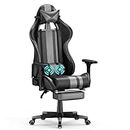Soontrans Chaise Gaming, avec Support Lombaire Vibration Massage, Repose-Pieds & Appui-tête, Fauteuil Gamer pour Livestreaming Xbox Playstation (Gris)