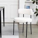 Akifi Craft Dining Chairs Set of 4, Mid-Century Modern Dining Chairs, Kitchen Dining Room Chairs, Curved Backrest Round Upholstered Boucle Sherpa Dining Chair with Black Metal Legs (White, 4)