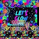 XJLANTTE 190 PCS Neon Glow Fournitures de fête d'anniversaire - Let's Glow Backdrop Banner, Nappe, Glow in The Dark Balloons, Lunettes et Bandeau pour Kid Neon Party Decorations, Glow Set-02