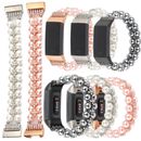 For Fitbit Charge 4/3/2 New Fashion Luxury Bling Pearl Bracelet Wristwatch Bands