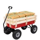 Ironmax Outdoor Wagon Pulling Children Kid Garden Cart w Wood Railing Red 330lbs