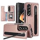 Asuwish Phone Case for Samsung Galaxy Z Fold 3 5G 2021 Wallet Cover with S Pen SPen Slot Credit Card Holder Stand Slim Rugged Mobile Cell Accessories ZFold3 Z3 Fold3 3Z ZFold35G Women Men Rose Gold