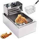 TOMVAES Electric Deep Fryer,Frying Machine,Household Fryer,Stainless Steel Countertop Single Tank Deep Fryer w/Fryer Basket, for French Fries Fried Chicken Donuts and More(6L)