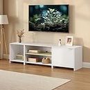 WOLTU TV Schrank weiß, Lowboard für Fernseher bis zu 70 Zoll, 3-in-1 TV Board teilbar, Fernsehschrank mit 3 offenen Fächern 1 Tür, aus Holzwerkstoff, 160x45x39 cm, TVS001ws