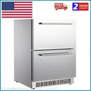 24 Inch Outdoor Refrigerator for Patio Under Counter Refrigerator Double Drawer