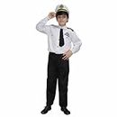Kaku Fancy Dresses Our Community Helper Pilot Costume For Kids White Pilot Shirt & Black Pant With Cap For Boys & Girls - 7-8 Years