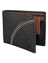 SAMTROH Black Tri-Line Threads Embroidered Pu Leather Wallet for Men I 3 Card Slots I 2 Currency & Secret Compartments I 1 Coin Pocket