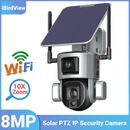 Solar Powered Wireless Security Camera PTZ Outdoor Dual Cam 360° System