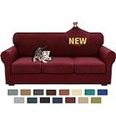 XINEAGE 2024 Newest 4 Pieces Couch Covers for 3 Cushion Couch Super Stretch Thick Soft Sofa Cover Anti Slip Sofa Slipcover Dogs Cats Furniture Protector (Wine Red, 71"-91")