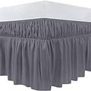 Utopia Bedding Double Size (135 x 190 cm) Elastic Bed Valance Sheet with Ruffles - Soft Brushed Polyester-Microfiber Bed Skirt with a Drop of 40 cm - Grey