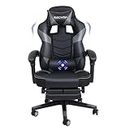 PULUOMIS Video Gaming Chair Massage for Adults with Footrest Computer Desk Chair PU Leather 150° Reclining High Back Support Office chair for Home with Headrest Lumbar Pillow (Grey)