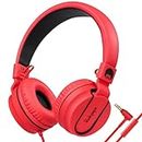 rockpapa 950 Wired Headphones for Kids Girls Boys for School Classroom with Microphone, On-Ear Foldable Corded Headphones with Jack 3.5mm for Laptop Computer Tablet Chromebooks Black Red