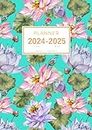 Planner June 2024-2025 May: A4 Weekly and Monthly Organizer | Beautiful Lotus Flower Leaf Design Turquoise