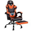 ALFORDSON Gaming Chair Racing Ergonomic Office Chair with Extra Large Lumbar Cushion Leather Swivel Home Desk Computer Chair with Footrest Executive Task Chair Recliner E-Sport Chair (Orange)