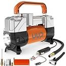 UUP Tire Inflator Air Compressor, 150PSI 12V DC Double Cylinders Heavy Duty Portable Air Pump w/Emergency LED Light for Truck, SUV, Car, RV