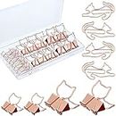 55 Pieces Rose Gold Metal Binder Clips 2 Size 25 Pcs Cute Cat Shaped Binder Clips and 30 Pcs Cat Paper Clips Rose Gold Paper Bookmark Clips Cat Office Supplies with Clear Box for Office Home School