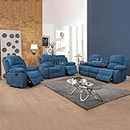 Caberryne Recliner Sofa Set，Fabric Reclining Sofa Set for Living Room Furniture Sets，Blue Recliner Couch Set for Living Room/Office/Theater Seating(Sofa Set 3 Pieces)