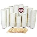 gobecups 400 Vasos desechables blancos de 240 ml / 8 oz para Café con Paletinas de Madera, Resistentes, a Prueba de Fugas y Sin Olores. Vasos cartón desechables