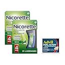 Nicorette 4 mg Mini Nicotine Lozenges to Help Stop Smoking - Mint Flavored Stop Smoking Aid, 2-Pack, 81 Count, Plus Advil Dual Action Coated Caplets with Acetaminophen, 2 Count