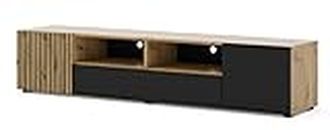 BIM Furniture Auris - Mueble bajo para televisión (200 cm, tablero de fibra de densidad media, acabado en roble), color negro mate