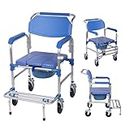 Suuiwau 4-in-1 Bedside Commode Chair, 330 lbs Weight Capacity, Shower chair with 5” wheels, Shower wheelchair for inside shower, Rolling shower chair, Toilet chair for elderly and disabled