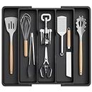 Lifewit Utensil Organizer for Kitchen Drawers, Expandable Cooking Utensil Tray, Adjustable Cutlery Silverware Flatware Holder, Plastic Kitchen Spatula Tools and Gadgets Storage Divider, Large, Black