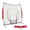 Everfit Baseball Net, 2.4m Wide Practice Sports Nets Portable Softball Training Netting Screen Backyard Indoor Outdoor Camping Equipment, with Carry Bag Lightweight Red