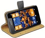 mumbi Genuine Leather Book-Style Case Compatible with Nokia Lumia 630/635 Black