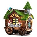 TERESA'S COLLECTIONS Flocked Carriage Fairy House for Garden Ornaments Outdoor Solar Lights, Resin Garden Statues Garden Gifts for Garden Outdoor Decoration Patio Lawn, 21cm