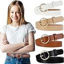 Janmercy 4 Pack Belts for Girls Kids Leather Belts Skinny Belt Color Strappy Waist Belt with Double O Ring Buckle, 4 Colors, Black, White, Brown, Khaki, Small