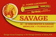 Municiones vintage Savage Arms etiqueta .30-.30 recreadas sobre lona satinada