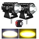 SONSOU Universal Fog Light Lamp Projector Mini driving Lens Spotlight Led for Motorcycle Headlight White and yellow set of 2