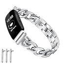 Dilando Bands Compatible with Fitbit Inspire 2/Inspire HR/Inspire Band Women Metal Adjustable Stainless Steel Cool Chain Link Wristband Bracelet Accessories Girl Replacement Strap for Inspire 2 Silver