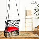 Patiofy C Shape Swing For Adults/Swing For Home Balcony/Swing Chair For Adults For Home/Swing For Indoor,Outdoor/Jhoola/Swing With Red Cushion & Accessories/Weight Capacity 120 Kgs(Black)-Polyester