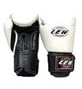 LEW White/Black Boxing Gloves for Training/Muaythai/Punching Bag/Sparring with a Pair of Hand Wraps (White, 12 OZ)