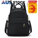 Women Nylon Solid Color Backpack Zipper Large Capacity Laptop Bag (Black)